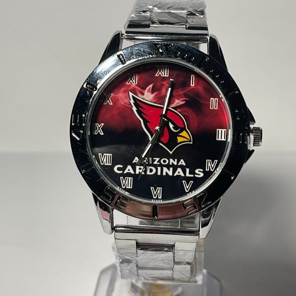 Arizona Cardinals NFL Team Logo Men's Stainless-Steel Silver Watch NEW - Picture 3 of 9